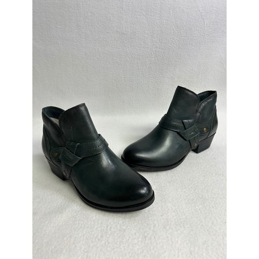 Western Boho Born Womens 39 Black Leather Harness Side Zip Ankle Booties